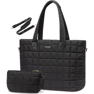 image:imageLOVEVOOK Laptop Tote Bag for Women 156 Inch Large Puffer Work Tote Computer Bags Quilted Womens Shoulder Purse Bag with Zipper Teacher Office Handbag for Travel College Business Gifts BlackBlack