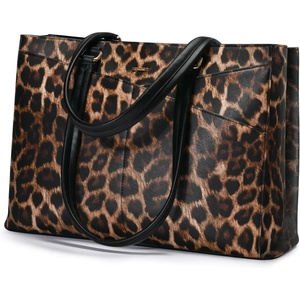 image:imageLOVEVOOK Laptop Tote Bag for Women 156 Inch Waterproof Leather Computer Bags Business Office Work Briefcase Black  Fits 156 Inch Laptop Waterproof Front Pocket Shoulder Strap Large Purse for Business Office Work BlackLeopard