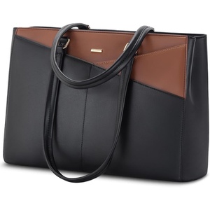 image:imageLOVEVOOK Laptop Tote Bag for Women 156 Inch Waterproof Leather Computer Bags Business Office Work Briefcase Black  Fits 156 Inch Laptop Waterproof Front Pocket Shoulder Strap Large Purse for Business Office Work BlackBlackBrown 156 Inch