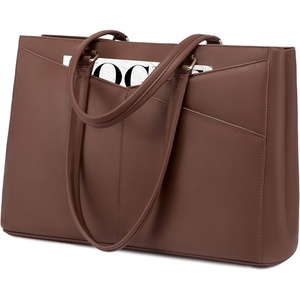 image:imageLOVEVOOK Laptop Tote Bag for Women 156 Inch Waterproof Leather Computer Bags Business Office Work Briefcase Black  Fits 156 Inch Laptop Waterproof Front Pocket Shoulder Strap Large Purse for Business Office Work BlackDark Brown