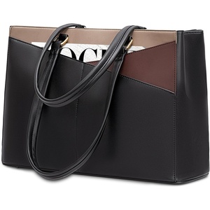 image:imageLOVEVOOK Laptop Tote Bag for Women 156 Inch Waterproof Leather Computer Bags Business Office Work Briefcase Black  Fits 156 Inch Laptop Waterproof Front Pocket Shoulder Strap Large Purse for Business Office Work BlackBlackCoffeeLight Brown 156 Inch