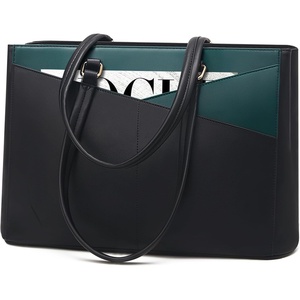 image:imageLOVEVOOK Laptop Tote Bag for Women 156 Inch Waterproof Leather Computer Bags Business Office Work Briefcase Black  Fits 156 Inch Laptop Waterproof Front Pocket Shoulder Strap Large Purse for Business Office Work BlackBlackGreen 156 Inch