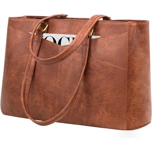 image:imageLOVEVOOK Laptop Tote Bag for Women 156 Inch Waterproof Leather Computer Bags Business Office Work Briefcase Black  Fits 156 Inch Laptop Waterproof Front Pocket Shoulder Strap Large Purse for Business Office Work BlackVintage Brown 156 Inch