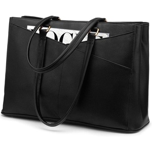 image:imageLOVEVOOK Laptop Tote Bag for Women 156 Inch Waterproof Leather Computer Bags Business Office Work Briefcase Black  Fits 156 Inch Laptop Waterproof Front Pocket Shoulder Strap Large Purse for Business Office Work BlackBlack 156 Inch