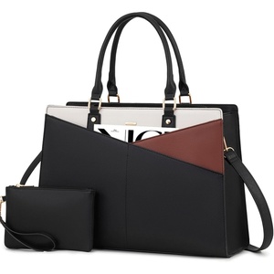image:imageLOVEVOOK Laptop Tote Bag for Women 156 Inch Waterproof Leather Computer Bags Business Office Work Briefcase Black  Fits 156 Inch Laptop Waterproof Front Pocket Shoulder Strap Large Purse for Business Office Work BlackBlackbrownbeige