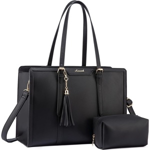 image:imageLOVEVOOK Laptop Tote Bag for WomenCanvas Work Bag Waterproof Business Teacher BagLarge Computer Handbag Purse BriefcaseOffice Gifts for WomenBlack  Leather