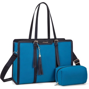 image:imageLOVEVOOK Laptop Tote Bag for WomenCanvas Work Bag Waterproof Business Teacher BagLarge Computer Handbag Purse BriefcaseOffice Gifts for WomenBlackblue