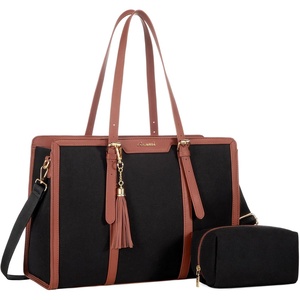 image:imageLOVEVOOK Laptop Tote Bag for WomenCanvas Work Bag Waterproof Business Teacher BagLarge Computer Handbag Purse BriefcaseOffice Gifts for WomenBlackbrown