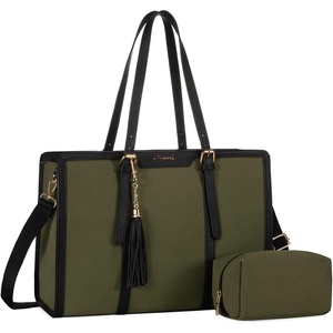 image:imageLOVEVOOK Laptop Tote Bag for WomenCanvas Work Bag Waterproof Business Teacher BagLarge Computer Handbag Purse BriefcaseOffice Gifts for WomenBlackgreen