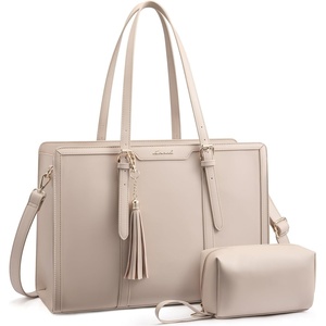 image:imageLOVEVOOK Laptop Tote Bag for WomenCanvas Work Bag Waterproof Business Teacher BagLarge Computer Handbag Purse BriefcaseOffice Gifts for WomenBrown