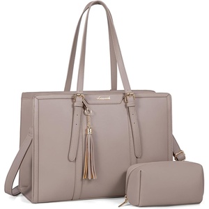 image:imageLOVEVOOK Laptop Tote Bag for WomenCanvas Work Bag Waterproof Business Teacher BagLarge Computer Handbag Purse BriefcaseOffice Gifts for WomenCinnamon