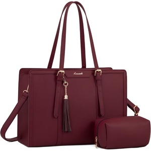 image:imageLOVEVOOK Laptop Tote Bag for WomenCanvas Work Bag Waterproof Business Teacher BagLarge Computer Handbag Purse BriefcaseOffice Gifts for WomenClaret