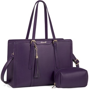 image:imageLOVEVOOK Laptop Tote Bag for WomenCanvas Work Bag Waterproof Business Teacher BagLarge Computer Handbag Purse BriefcaseOffice Gifts for WomenDark Purple