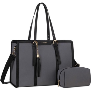 image:imageLOVEVOOK Laptop Tote Bag for WomenCanvas Work Bag Waterproof Business Teacher BagLarge Computer Handbag Purse BriefcaseOffice Gifts for WomenIron Blue Greyblack