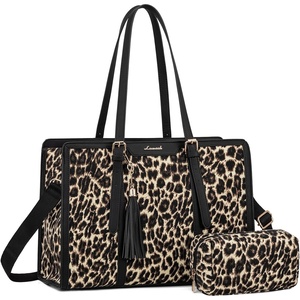 image:imageLOVEVOOK Laptop Tote Bag for WomenCanvas Work Bag Waterproof Business Teacher BagLarge Computer Handbag Purse BriefcaseOffice Gifts for WomenLeopard Print