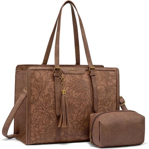 image:imageLOVEVOOK Laptop Tote Bag for WomenCanvas Work Bag Waterproof Business Teacher BagLarge Computer Handbag Purse BriefcaseOffice Gifts for WomenLight Maroon Embossed