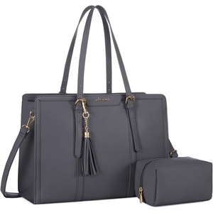 image:imageLOVEVOOK Laptop Tote Bag for WomenCanvas Work Bag Waterproof Business Teacher BagLarge Computer Handbag Purse BriefcaseOffice Gifts for WomenMidnight Grey