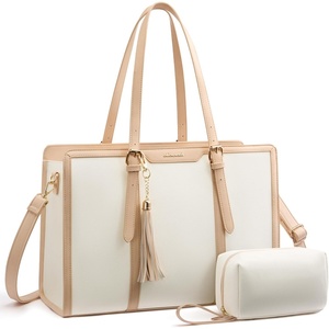 image:imageLOVEVOOK Laptop Tote Bag for WomenCanvas Work Bag Waterproof Business Teacher BagLarge Computer Handbag Purse BriefcaseOffice Gifts for WomenPearl Whitebeige