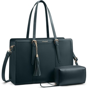 image:imageLOVEVOOK Laptop Tote Bag for WomenCanvas Work Bag Waterproof Business Teacher BagLarge Computer Handbag Purse BriefcaseOffice Gifts for WomenPurple