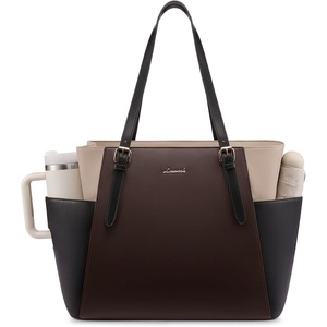 image:imageLOVEVOOK Laptop Tote Bag for WomenLeather Work Computer Briefcase Bag  Large Cup Holder156 Inch Work ToteProfessional BriefcaseTeacher Commuter Shoulder BagOfficeTravelGiftCoffee Color With Black