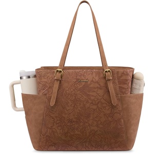 image:imageLOVEVOOK Laptop Tote Bag for WomenLeather Work Computer Briefcase Bag  Large Cup Holder156 Inch Work ToteProfessional BriefcaseTeacher Commuter Shoulder BagOfficeTravelGiftBrown Embossed