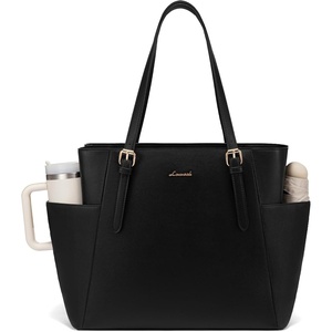 image:imageLOVEVOOK Laptop Tote Bag for WomenLeather Work Computer Briefcase Bag  Large Cup Holder156 Inch Work ToteProfessional BriefcaseTeacher Commuter Shoulder BagOfficeTravelGiftBlack