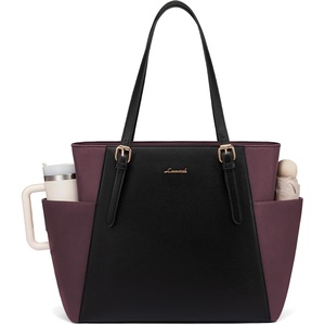 image:imageLOVEVOOK Laptop Tote Bag for WomenLeather Work Computer Briefcase Bag  Large Cup Holder156 Inch Work ToteProfessional BriefcaseTeacher Commuter Shoulder BagOfficeTravelGiftPurpleblack