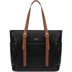 image:imageLOVEVOOK Laptop Tote Bag for WomenLeather Work Computer Briefcase Bag  Large Cup Holder156 Inch Work ToteProfessional BriefcaseTeacher Commuter Shoulder BagOfficeTravelGiftBlack With Brown