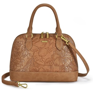 image:imageLOVEVOOK Purse for Women Crossbody Dome Satchel Handbag with Double ZipBrown Flower With Cherry Keychain