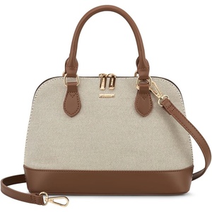 image:imageLOVEVOOK Purse for Women Crossbody Dome Satchel Handbag with Double ZipCanvasJacquard Brown