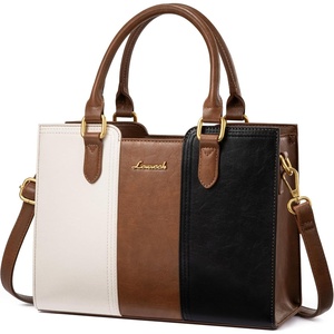 image:imageLOVEVOOK Purse for Women Vintage Leather Shoulder Handbag Small Ladies Satchel Tote Purse Top Handle Crossbody Bag for WorkBlackwhitebrown