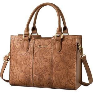 image:imageLOVEVOOK Purse for Women Vintage Leather Shoulder Handbag Small Ladies Satchel Tote Purse Top Handle Crossbody Bag for WorkBrownembossed