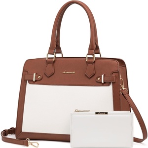 image:imageLOVEVOOK Purses and Handbags for Women Tote Shoulder Bag Satchel Purse and PU Leather Top Handle for ladiesBrownwhite