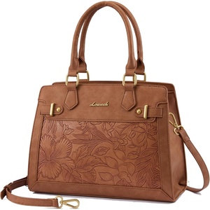 image:imageLOVEVOOK Purses and Handbags for Women Tote Shoulder Bag Satchel Purse and PU Leather Top Handle for ladiesRetro Embossed Brown