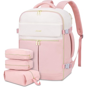image:imageLOVEVOOK Travel Backpack for Women TSA Carry On Backpack Flight Approved Luggage 40L Water Resistant Personal Item Daypack Large Weekender Bag fit 17 inch Laptop with 3 Cubes BeigeblackbrownBeigepink