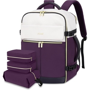 image:imageLOVEVOOK Travel Backpack for Women TSA Carry On Backpack Flight Approved Luggage 40L Water Resistant Personal Item Daypack Large Weekender Bag fit 17 inch Laptop with 3 Cubes BeigeblackbrownBeigedark Purpleblack