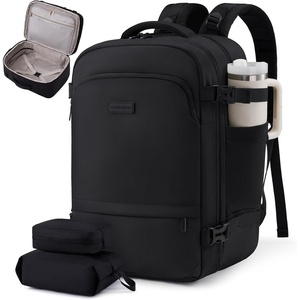 image:imageLOVEVOOK Travel Backpack for Women amp Men Carry On Backpack with Cup Holder Personal Item Travel Bag Flight Approved with Padded Laptop Compartment Weekender Daypack With 2 Cubes 173 Inch BlackBlack