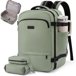 image:imageLOVEVOOK Travel Backpack for Women amp Men Carry On Backpack with Cup Holder Personal Item Travel Bag Flight Approved with Padded Laptop Compartment Weekender Daypack With 2 Cubes 173 Inch BlackOlive Greenblack