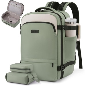 image:imageLOVEVOOK Travel Backpack for Women amp Men Carry On Backpack with Cup Holder Personal Item Travel Bag Flight Approved with Padded Laptop Compartment Weekender Daypack With 2 Cubes 173 Inch BlackOlive Greenwhitedark Green
