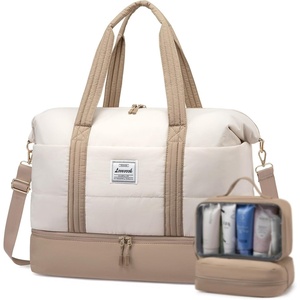 image:imageLOVEVOOK Travel Duffle BagWeekender Bags for Women with Shoe CompartmentCarry on Overnight Bag with Toiletry BagGym Duffel Bag with Wet Pocket Hospital Bags for Labor and DeliveryKhakiOff WhiteA