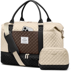 image:imageLOVEVOOK Travel Duffle BagWeekender Bags for Women with Shoe CompartmentCarry on Overnight Bag with Toiletry BagGym Duffel Bag with Wet Pocket Hospital Bags for Labor and DeliveryBeigeCoffeeBlacka