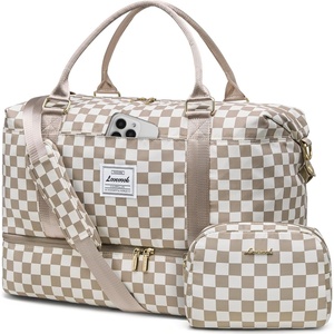 image:imageLOVEVOOK Travel Duffle BagWeekender Bags for Women with Shoe CompartmentCarry on Overnight Bag with Toiletry BagGym Duffel Bag with Wet Pocket Hospital Bags for Labor and DeliveryBrown Checkerboarda
