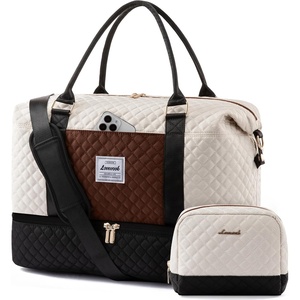 image:imageLOVEVOOK Travel Duffle BagWeekender Bags for Women with Shoe CompartmentCarry on Overnight Bag with Toiletry BagGym Duffel Bag with Wet Pocket Hospital Bags for Labor and DeliveryBlackwhitebrowna