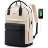 image:imageLOVEVOOK Laptop Backpack for Women 156 Inch Laptop Bag with USB Port Fashion Waterproof Backpacks Teacher Nurse Stylish Travel Bags Vintage Daypacks Bookbag for College School WorkBlack  Beige