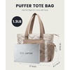 image:imageLOVEVOOK Tote Bag for Women puffer tote bag for Work Travel Nurse Lightweight quilted Bags with CompartmentsL173 Inchcreamkhaki