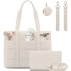 image:imageLOVEVOOK Diaper Bag Tote 156 Inch Puffer Diaper Bag Waterproof Travel Diaper Tote with Changing Pad Pacifier CaseOffwhite