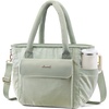 image:imageLOVEVOOK Insulated Lunch Bag Women Puffer Adult Large Lunch Box for Work  Wide Opening Large Lunch Tote Giant Tumbler Holder Leakproof Cooler Bag For College Picnic Beach Family Shoulder StrapGreen White Stripe