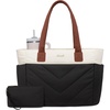 image:imageLOVEVOOK Tote Bag for Women Puffer Work Travel Handbag with Zipper for Teacher Nurse Quilted Cute Laptop Shoulder Gym BagBlack White