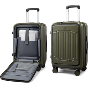 image:imageLOVEVOOK Carry On Luggage 22x14x9 Airline Approved Expandable Hard Shell Suitcase with Spinner Wheels USB Charging Port amp Front Pocket PC Hardside Rolling Luggage with TSA Lock for TravelBeigeBlackGreen