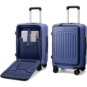 image:imageLOVEVOOK Carry On Luggage 22x14x9 Airline Approved Expandable Hard Shell Suitcase with Spinner Wheels USB Charging Port amp Front Pocket PC Hardside Rolling Luggage with TSA Lock for TravelBeigelightblueblack